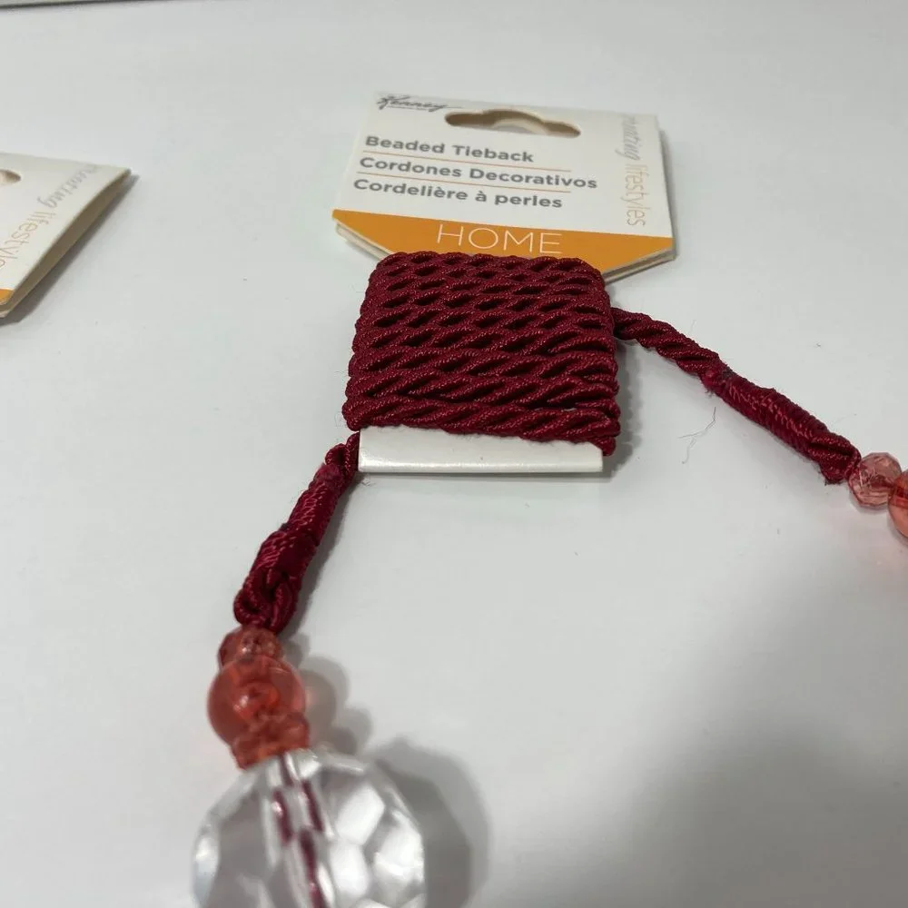 Burgundy Red Beaded Curtain Tieback Set of 2 Long